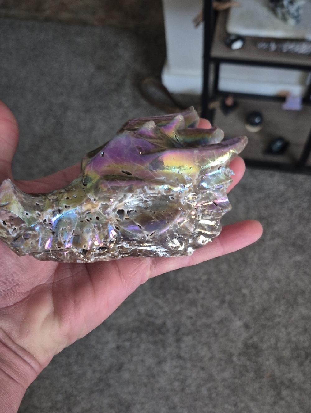 Iridescent Dragon Skull Crystal Accent - Pink, Gold, Green
